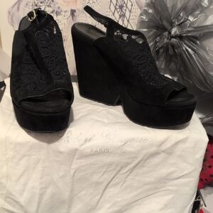 Robert Clergerie Black Lace Platform Sandals